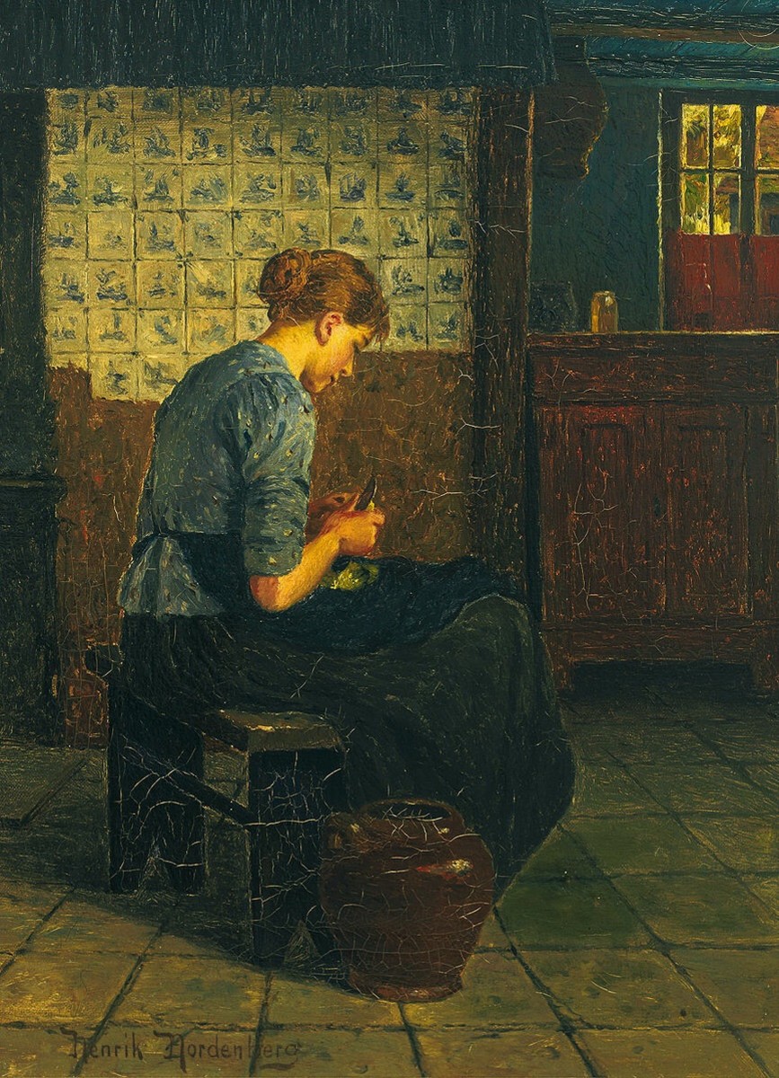 Maid Preparing Vegetables By Henrik Nordenberg (1857–1928)