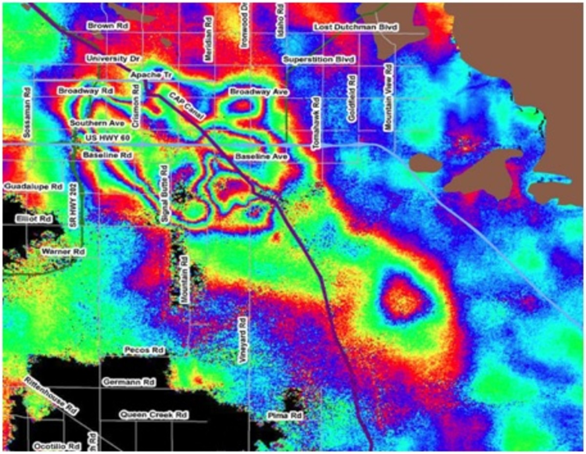 Interferogram showing Land Subsidence for the Hawk Rock Feature near Apache Junction, AZ