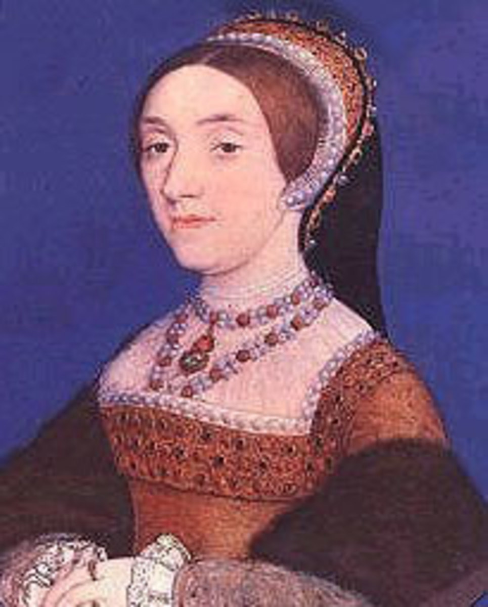 Miniature Portrait of Catherine Howard, Henry's fifth wife, painted in 1540 by King Henry VIII's favorite portrait artist, Hans Holbein the Younger.  Catherine was much younger than Henry and her flirtatious nature would serve to be her undoing.