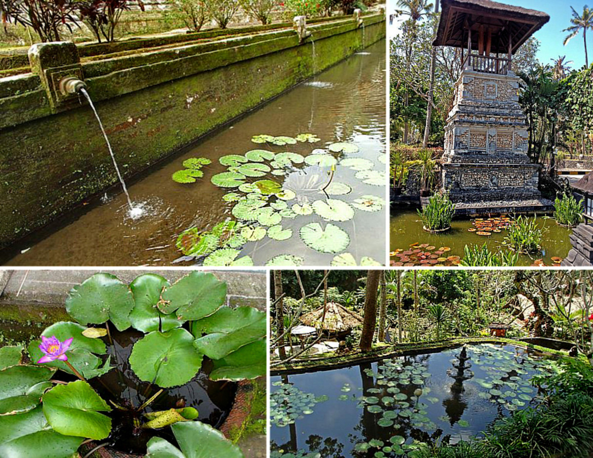 Above: Cool, lush, calm water hideaways inside temples and family compounds.