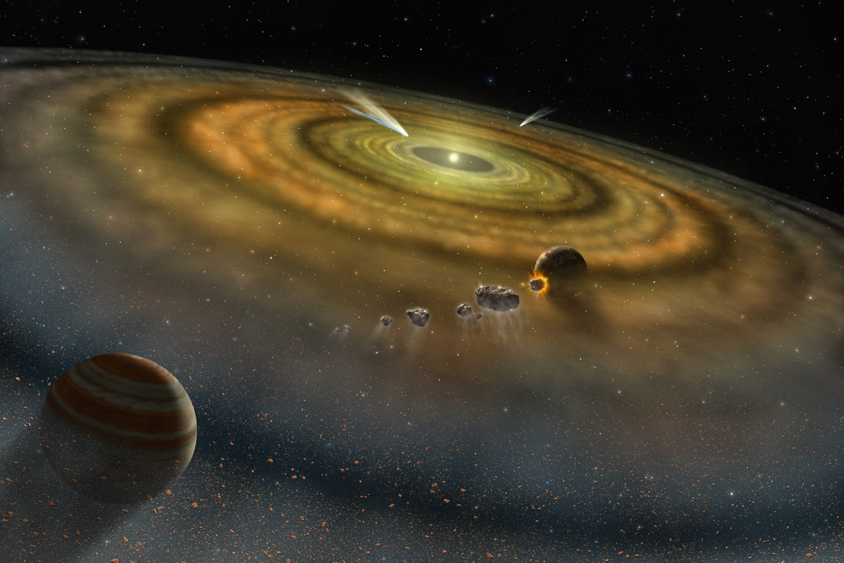 Artist's concept of the dust and gas surrounding a newly formed planetary system.