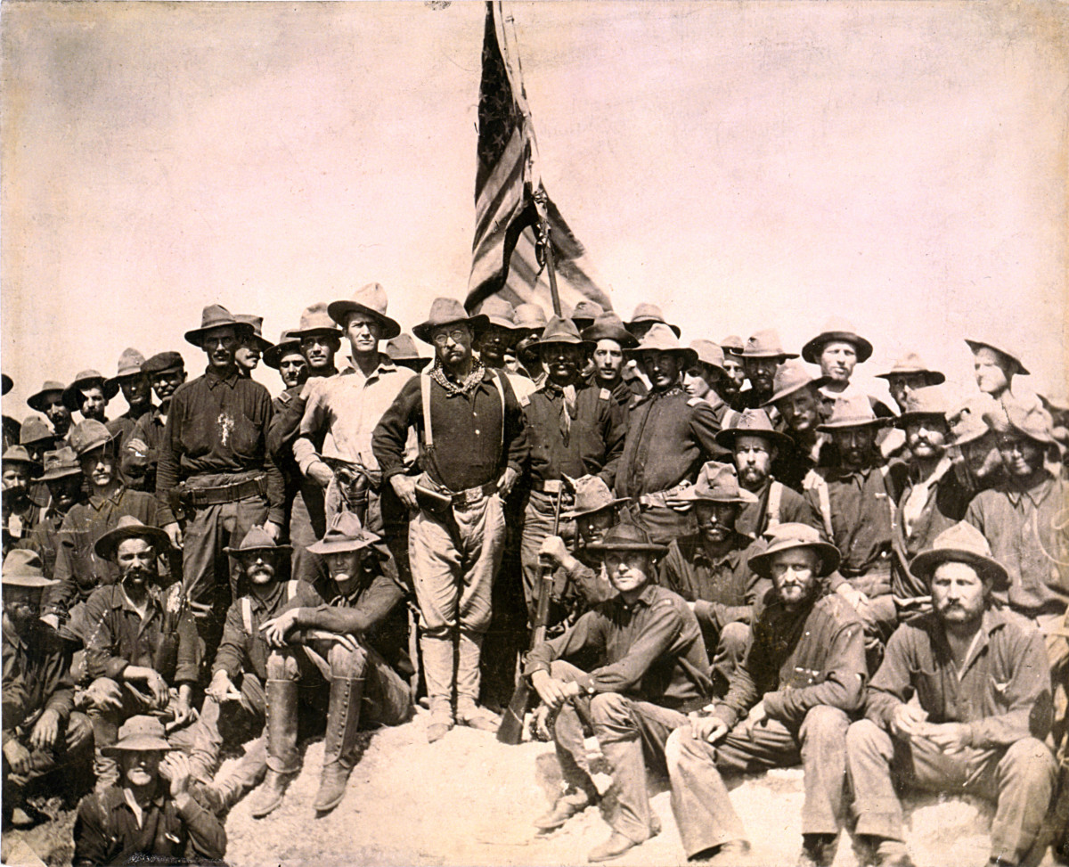 “Colonel Roosevelt and his Rough Riders at the top of the hill which they captured, Battle of San Juan”