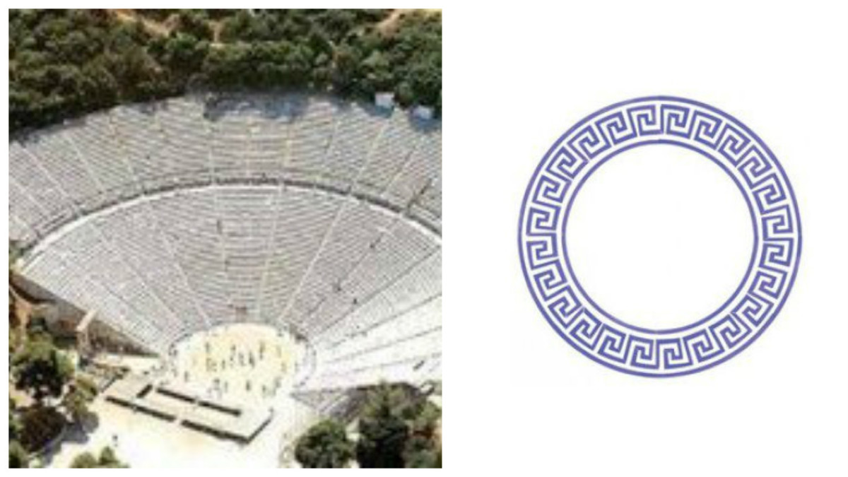 Ancient Greek theater (l); Greek key circle design (r)