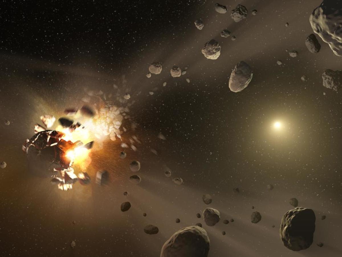 An artist's conception of how asteroids are formed.