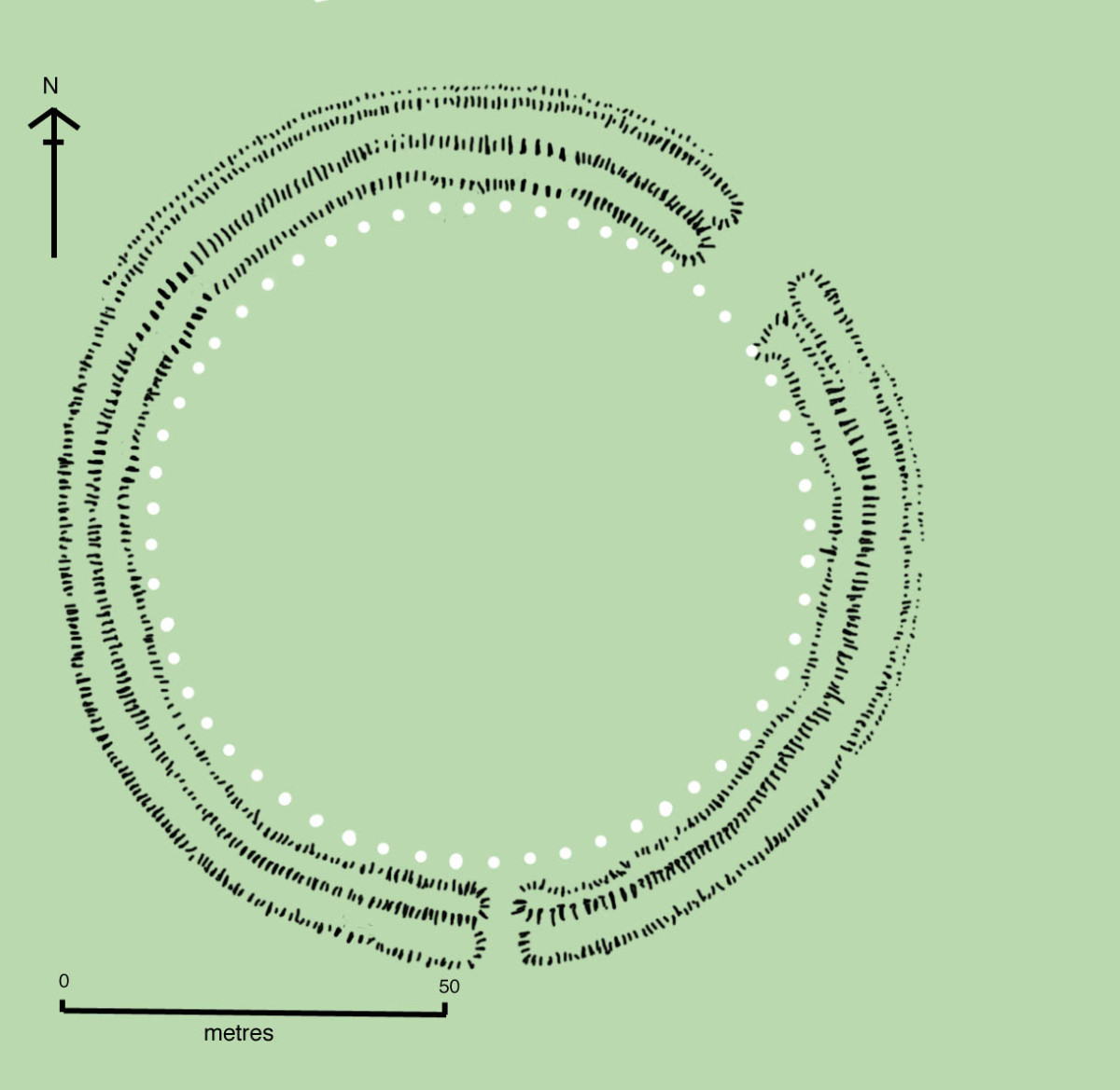 Plan of Phase I, with Aubrey holes in white
