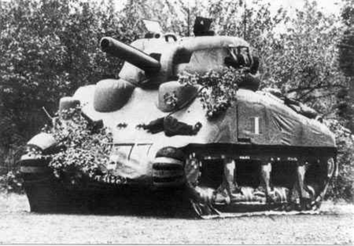 An inflated dummy Sherman M4 tank, part of Pujol's army.