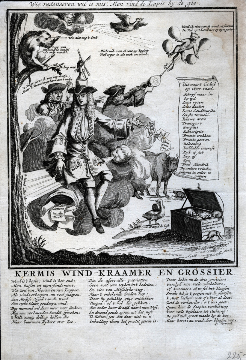 A cartoon depicts Law sitting in clouds with a windmill on his head. He throws papers labelled "Paper bellows for anyone who will catch them."