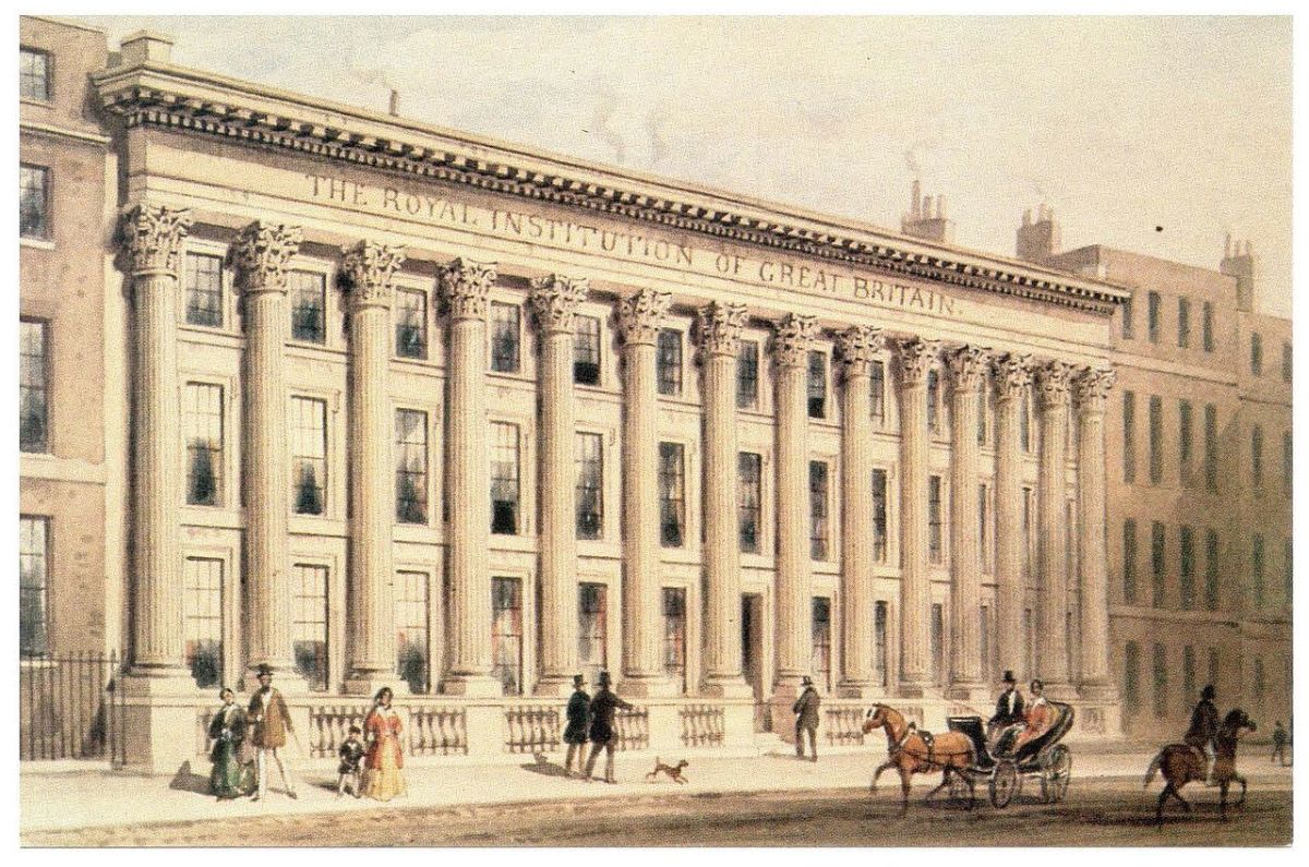 The Royal Institution building on Albemarle Street, London, circa 1838
