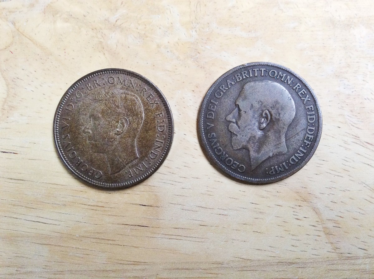 A 1946 penny on the left and a 1916 one on the right