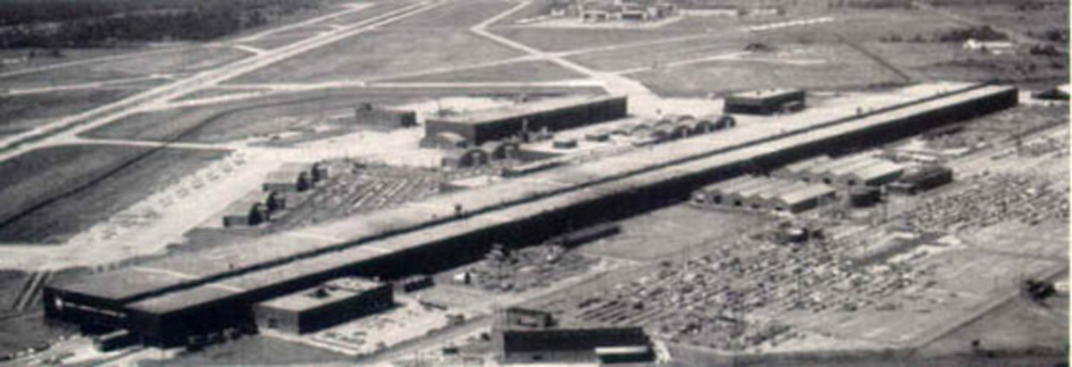 Aerial view of Tulsa's massive aircraft assembly plant.