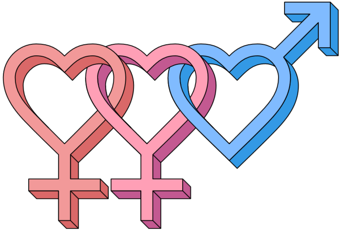 This is another variation on the male and female symbols as a bi pride symbol. In this version, each symbol is shaped like a heart to represent romantic love.