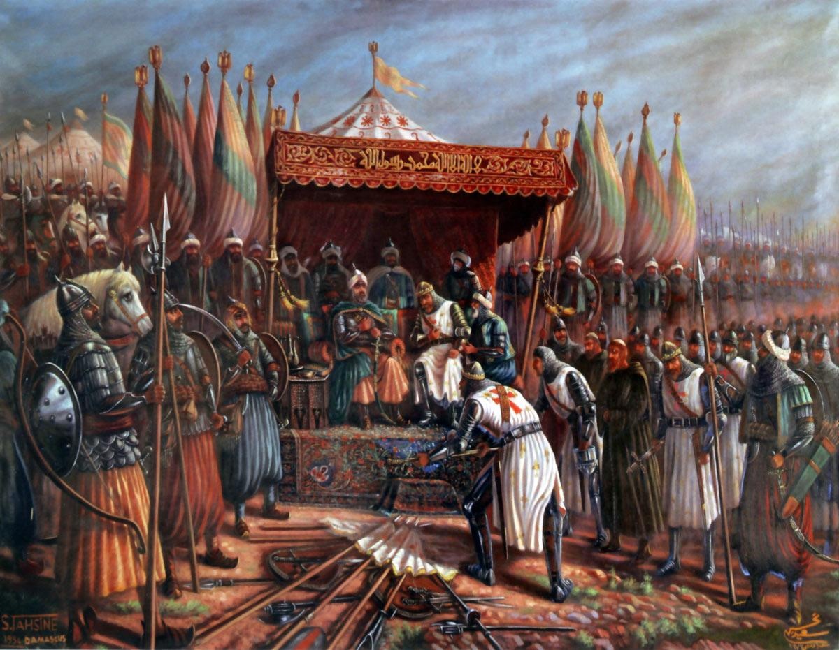 King Guy surrendering to Saladin after the Battle of the Horns of Hattin