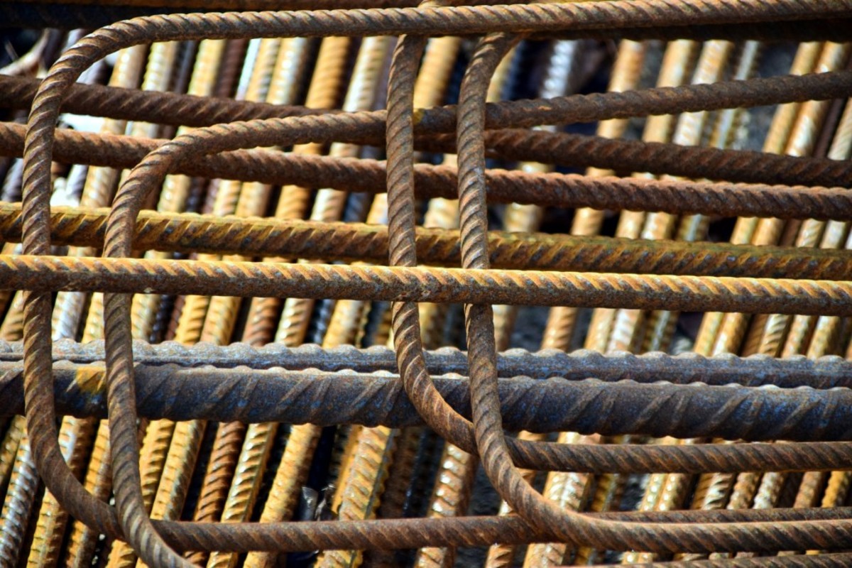 Steel rebar is used in concrete to make it stronger.