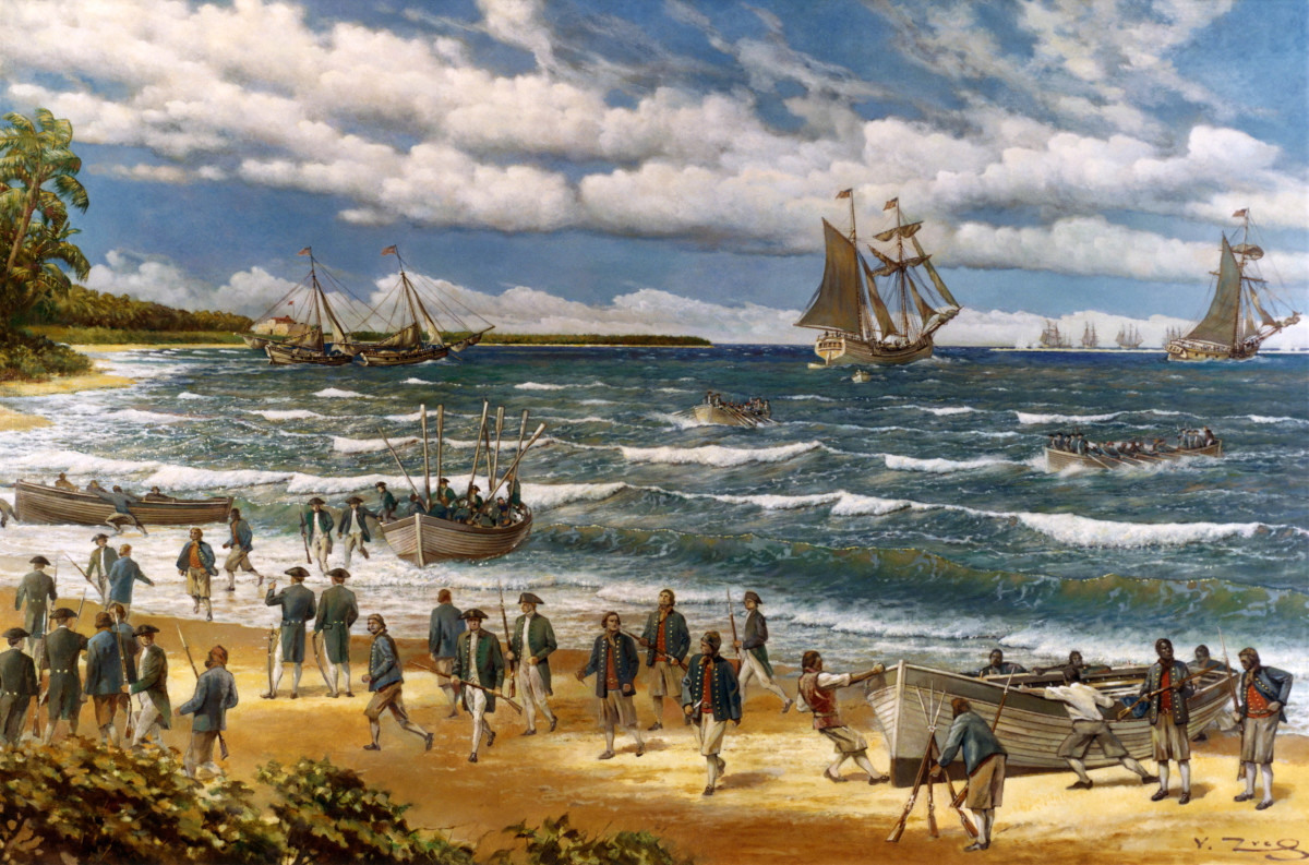 Continental Marines land at New Providence, 1776