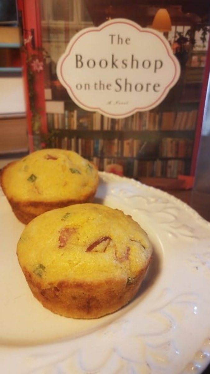 My recipe for ham, cheddar, and green onion corn muffins is inspired by "The Bookshop on the Shore." 