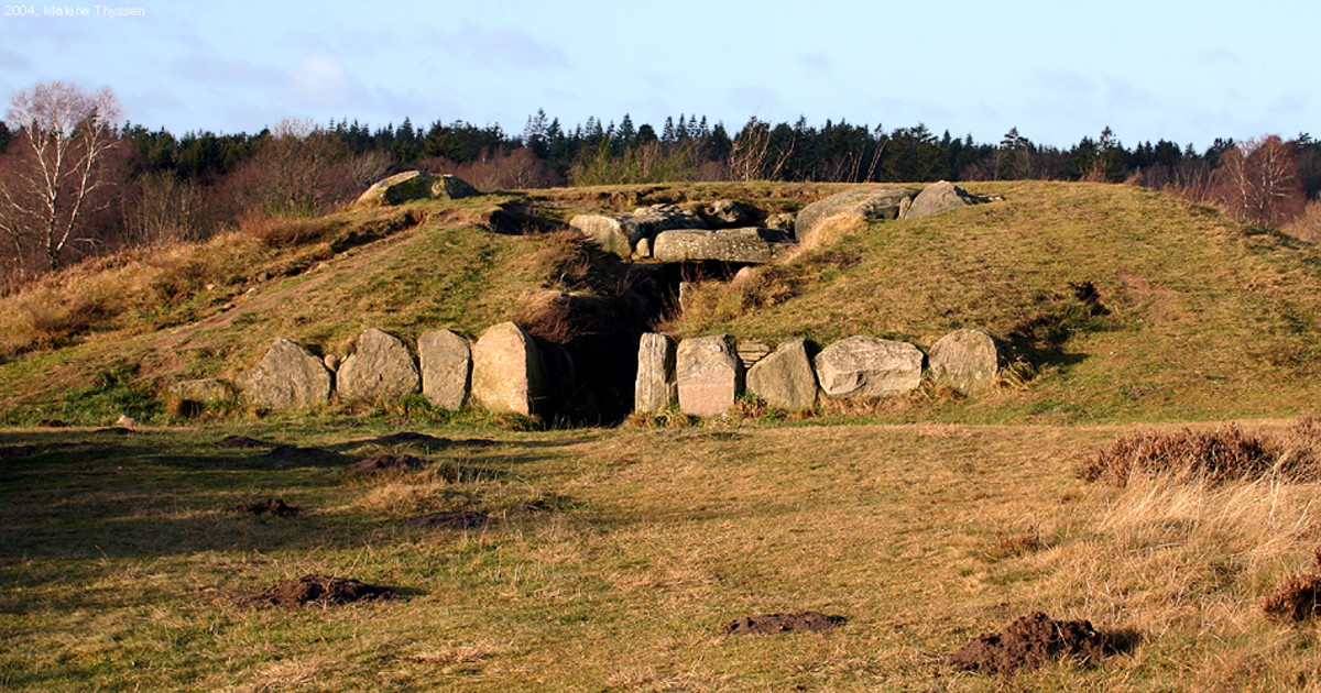 Tustrup-dysserne, the largest passage grave in Eastern Jutland, is an example of Funnelbeaker culture circa 3200 BC.