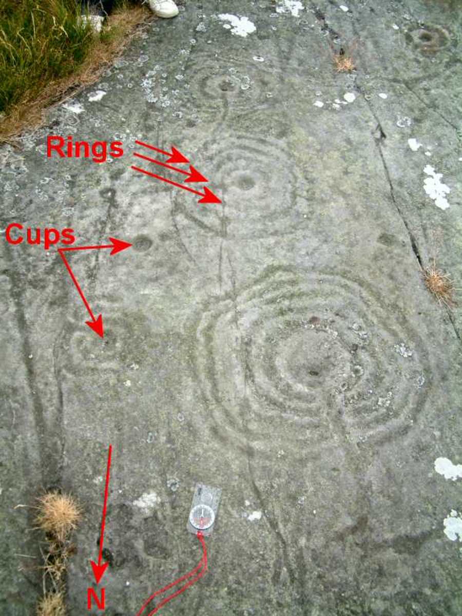 Typical cup and ring marks at Weetwood Moor, in the English county of Northumberland (Google Maps)