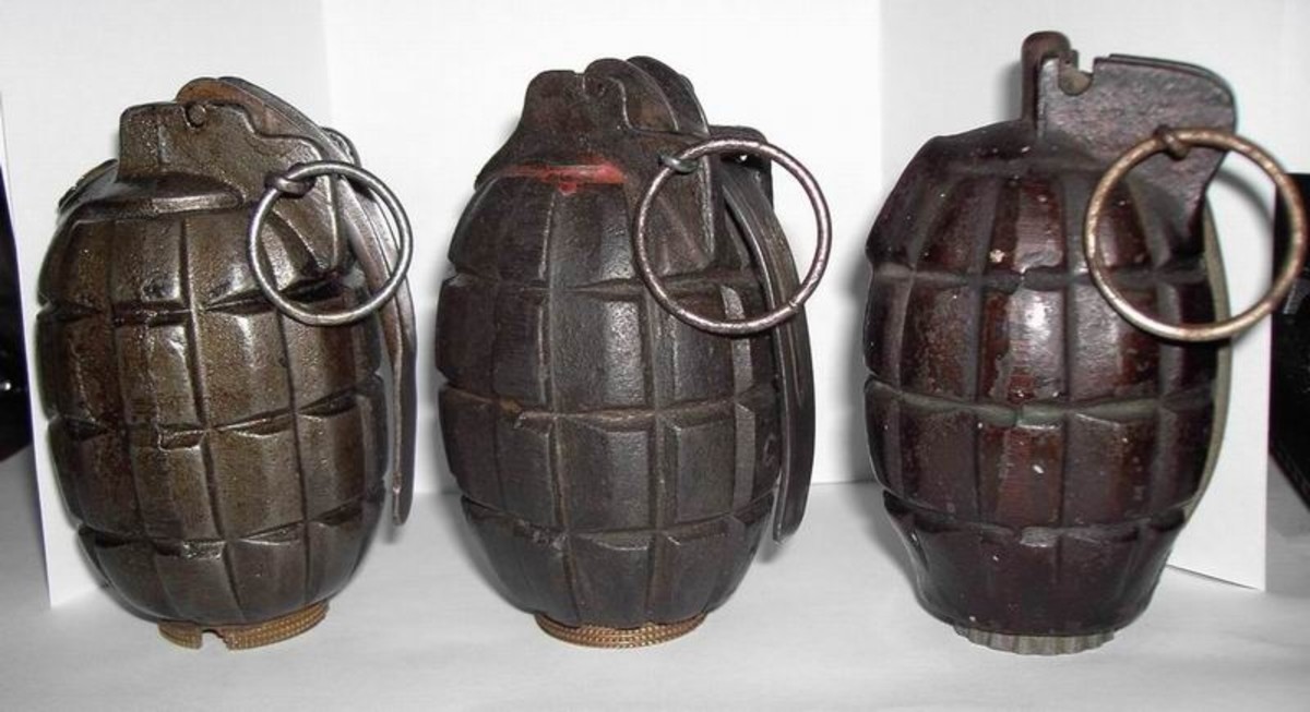 Three versions of Mills Bombs used in WW1. Mills Bombs were in use into the 1980s.