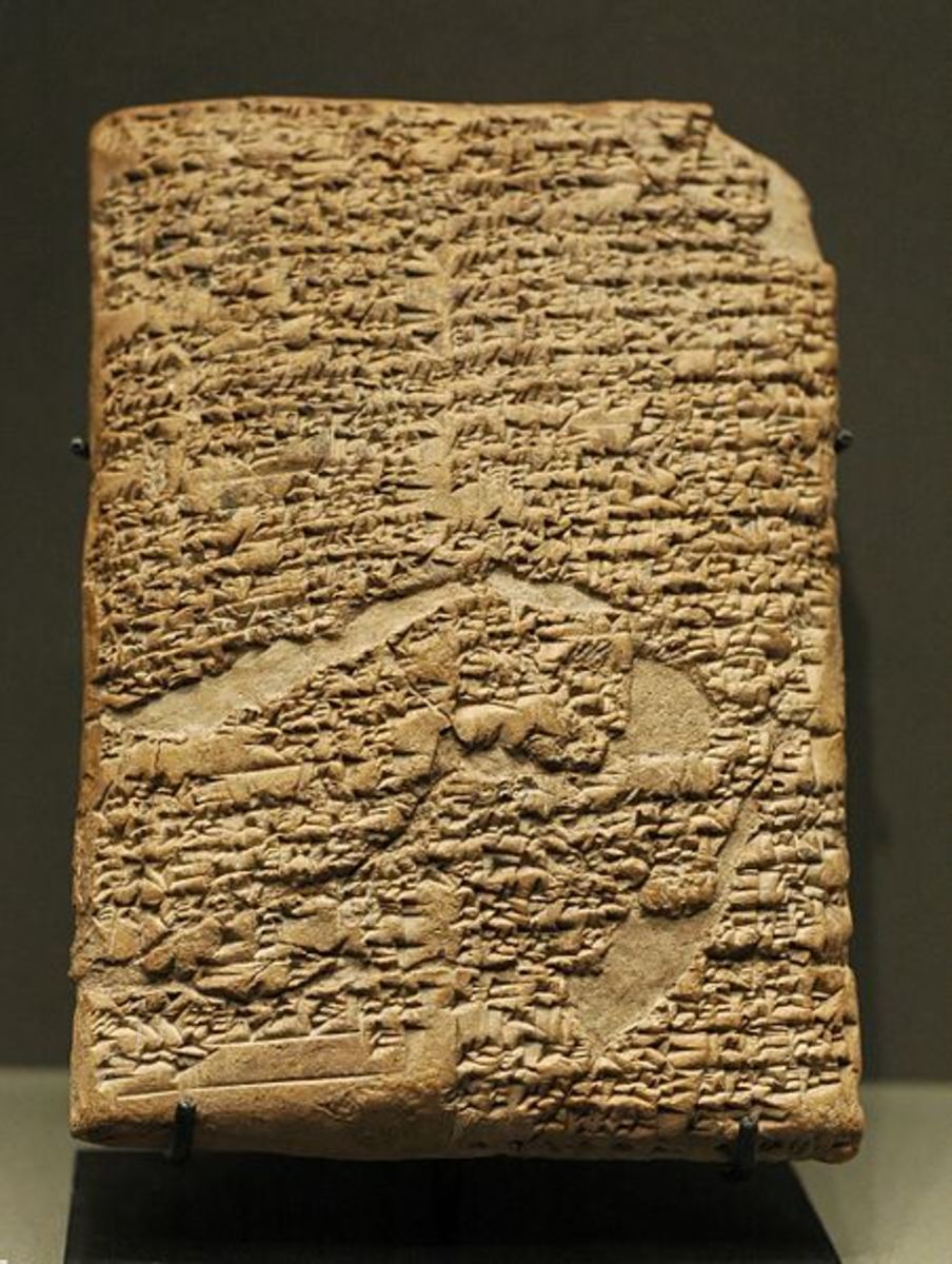 The Babylonian law code devised by Hammurabi on a clay tablet