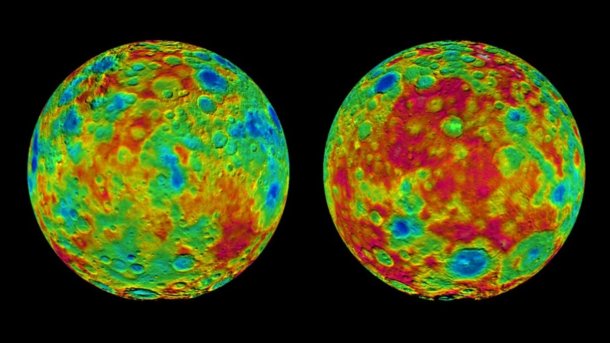 The false color maps of Ceres' surface.