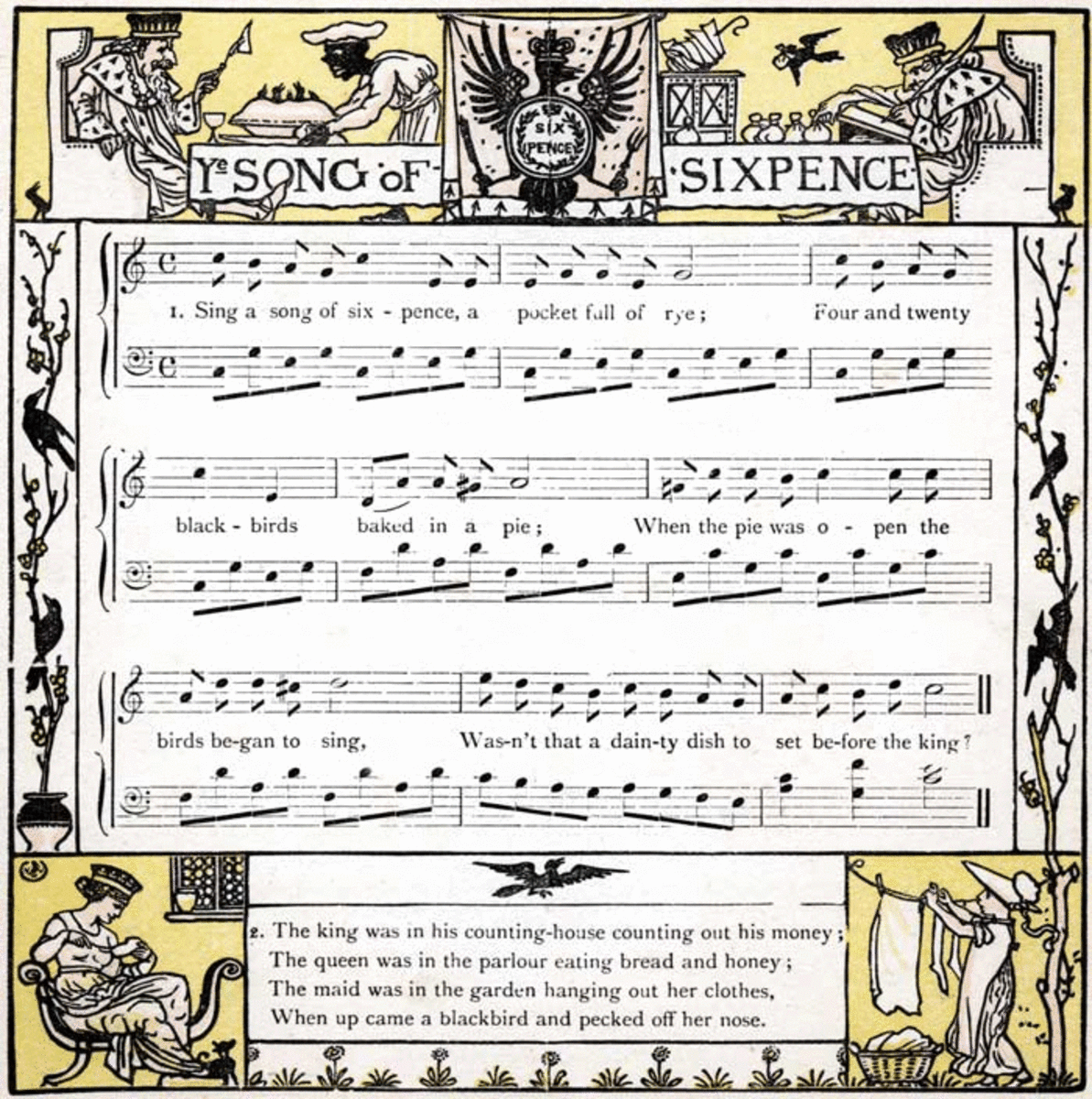 Music sheet for "Sing a Song of Sixpence"