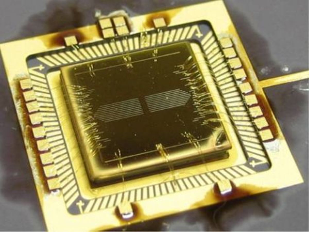 An ion trap, potentially part of a future quantum computer.