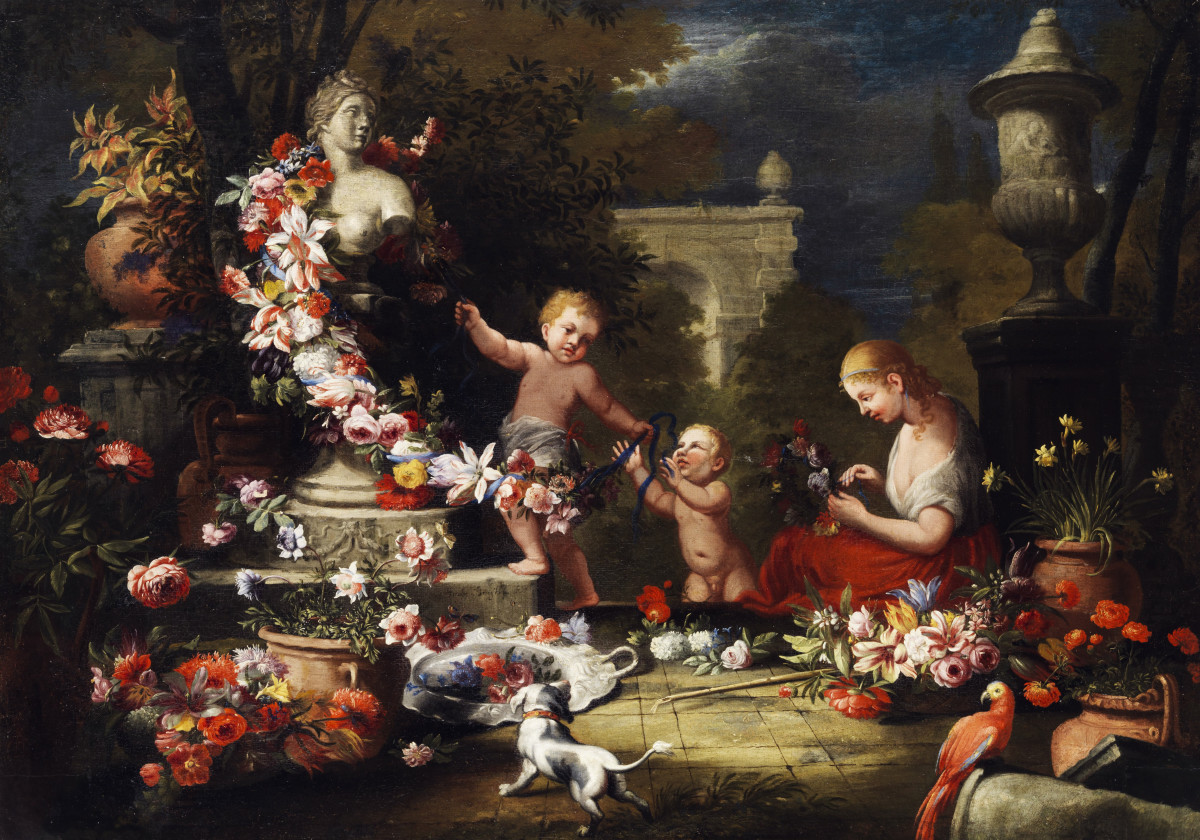 The practice of dies rosationi as depicted by Abraham Brueghel in his painting "Blumengabe an die Göttin Venus."