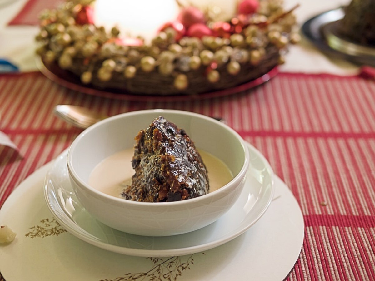 Christmas pudding and custard
