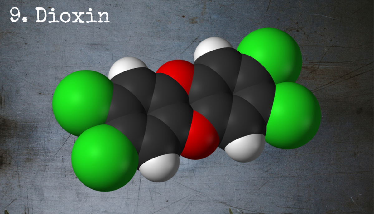 Dioxin is a highly toxic, fat-soluble chemical that causes damage to organs and lesions on the skin. 