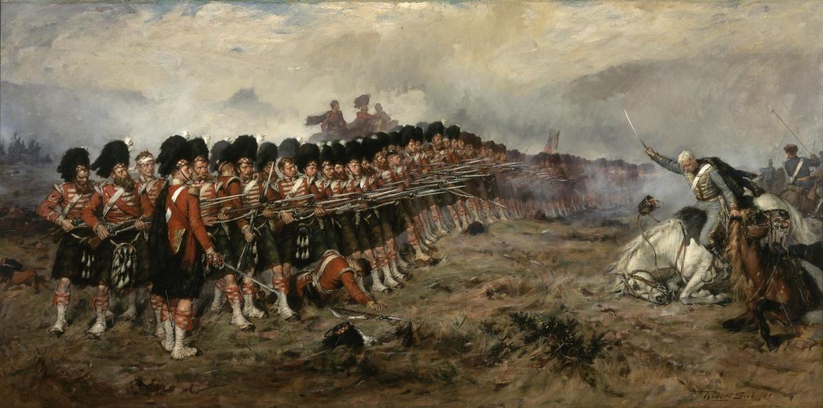 The Thin Red Line by Robert Gibb. Campbell's 93rd Highlanders repel the Russian cavalry.