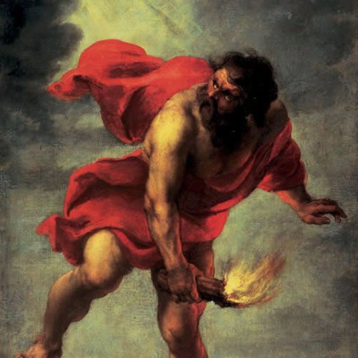 Prometheus stealing fire from Zeus to bestow its wisdom onto humanity.