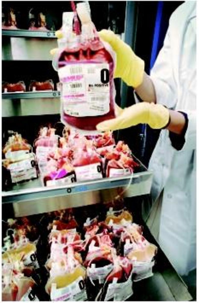 The inside of a blood bank fridge. There are guidelines that must be followed for how much blood should be in inventory at each lab based on typical usage. We must constantly monitor our supplies.