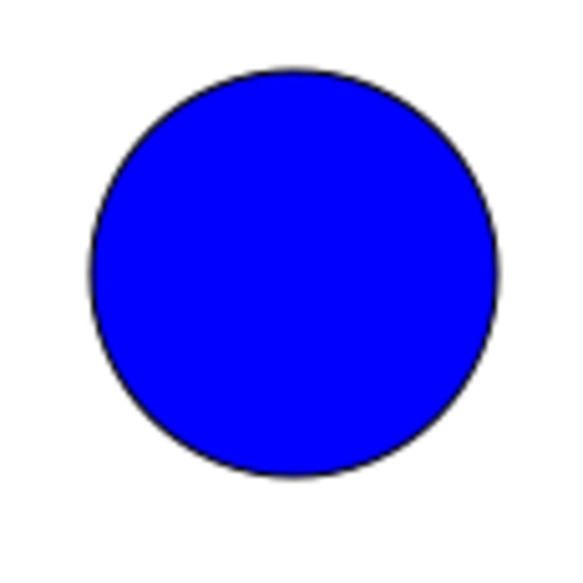 A blue circle with a black border centered at (80, 60) with a radius of 40. 