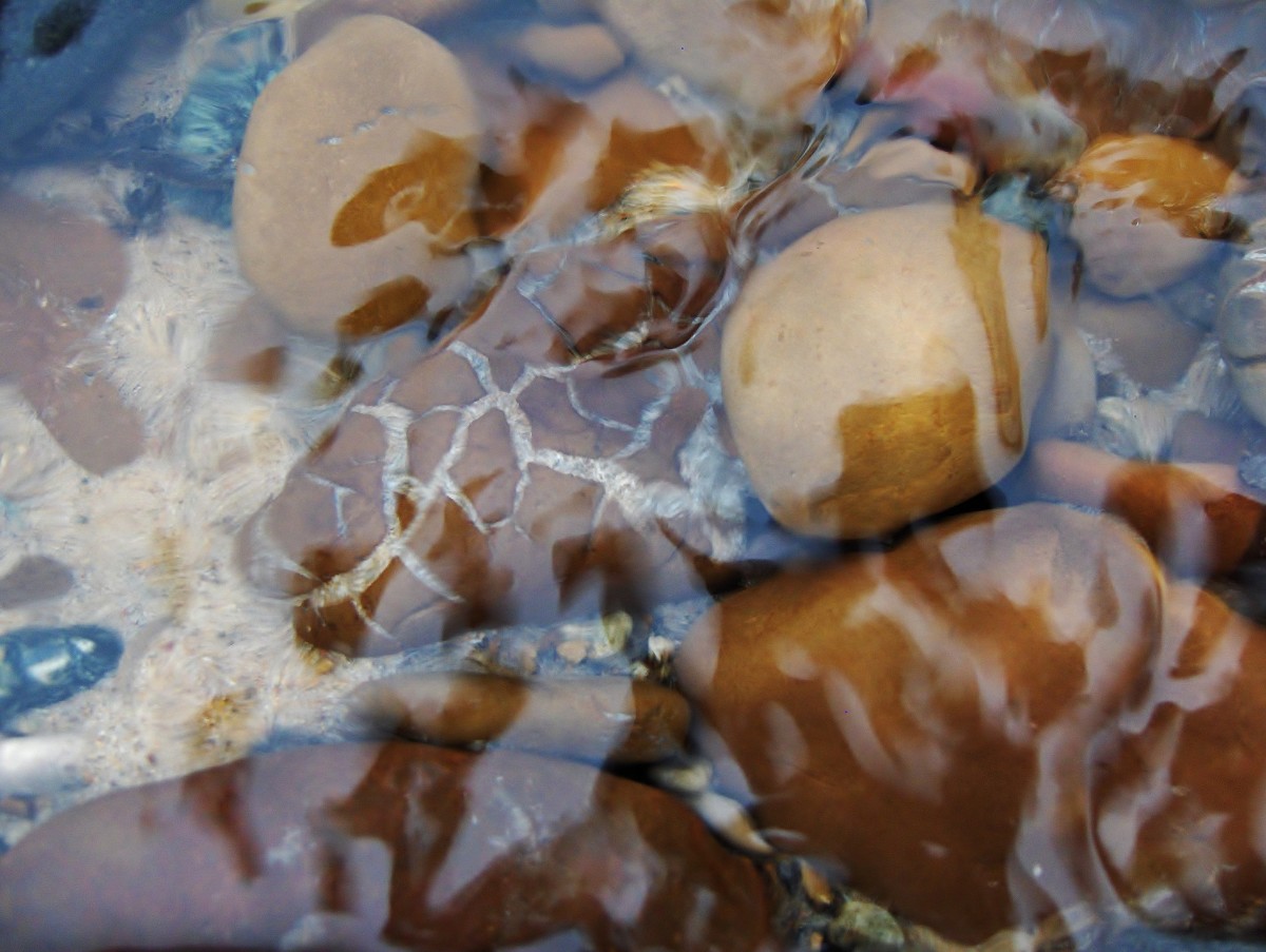 The rush of the snow melt over Pier Cove Creek reveals Septarian Brown Stones