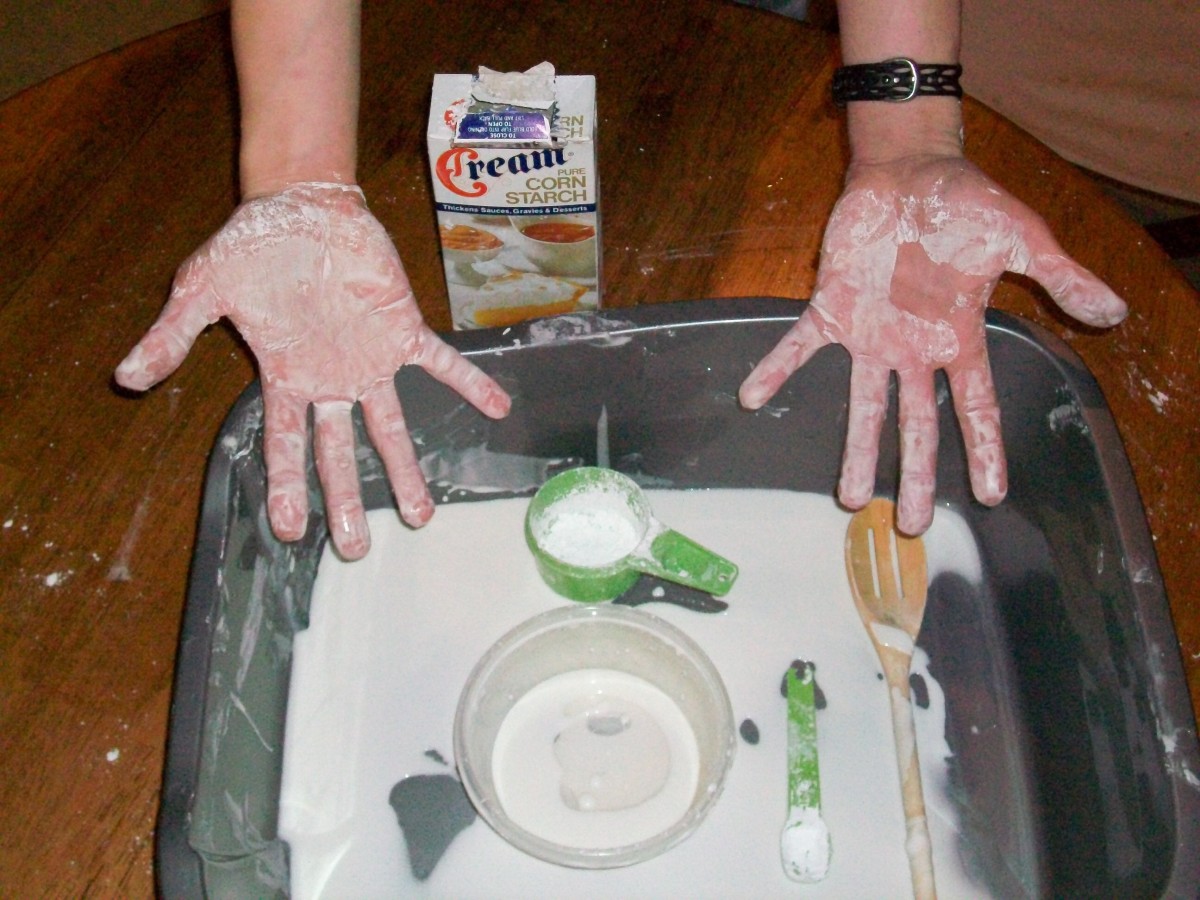 This is a typical oobleck mess. Don't let the mess discourage you from making oobleck, though. The process is great fun.