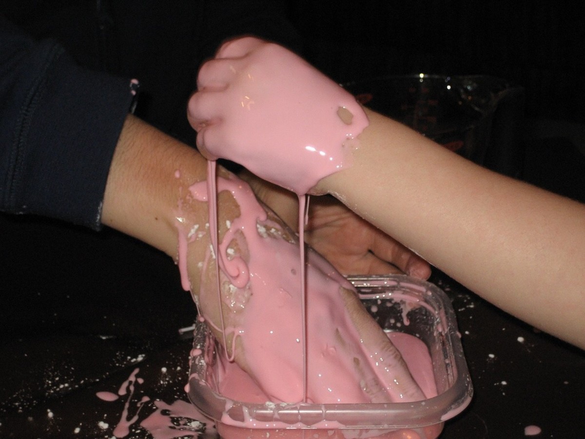 Oobleck is safe, since it can be made with only cornstarch and water. The food colouring added to oobleck may stain clothes, however.