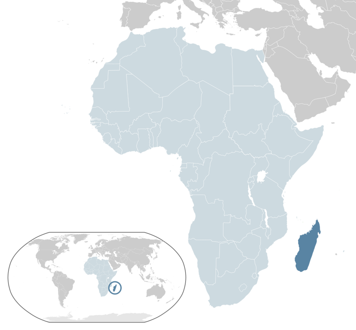 Madagascar is located in the Indian Ocean east of Mozambique.