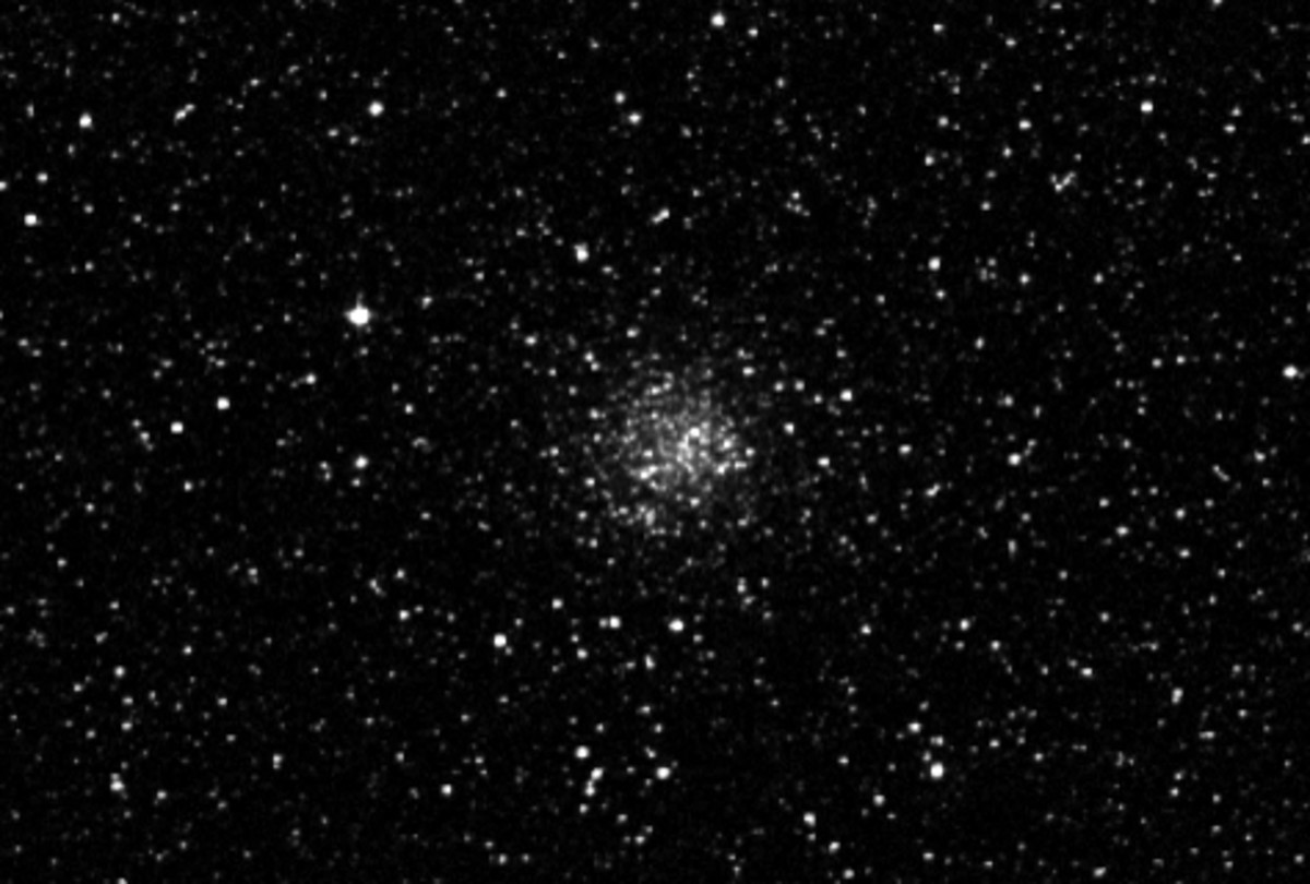A globular cluster of stars, less spectacular in binoculars, but far more impressive in real terms, than most open star clusters
