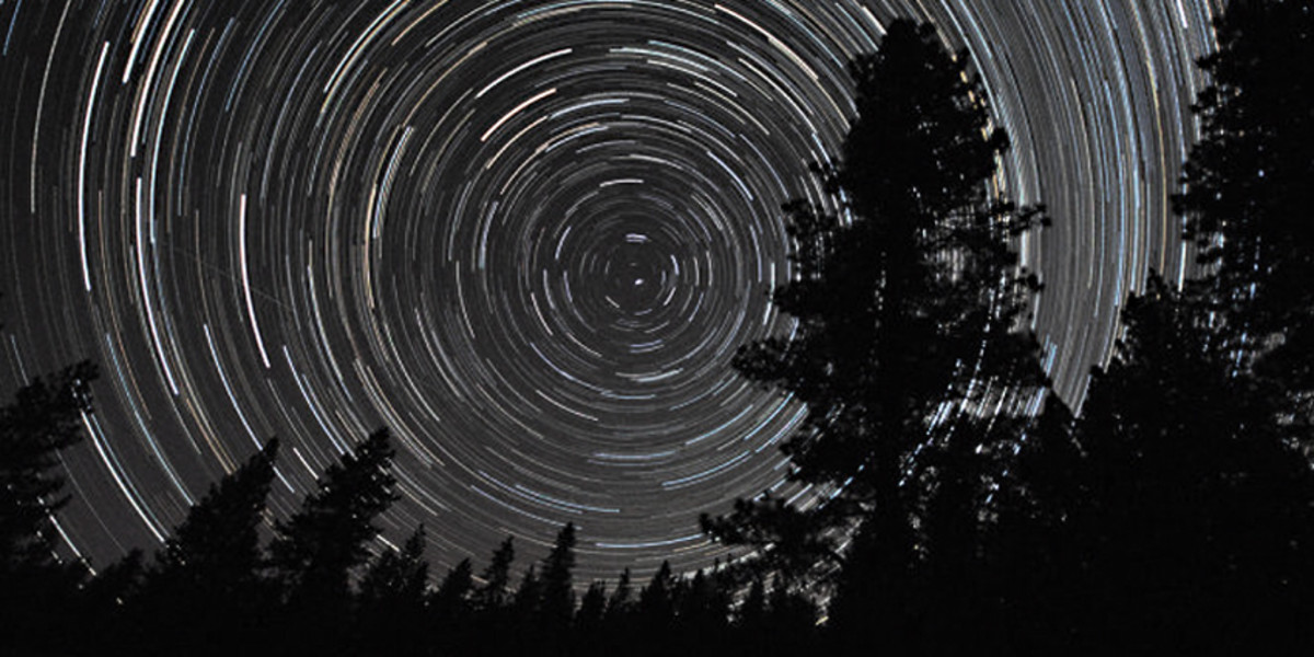 Photograph of star trails taken in California, with Polaris at the centre of the trails. Exposures of several minutes or even hours will create different effects in the final image