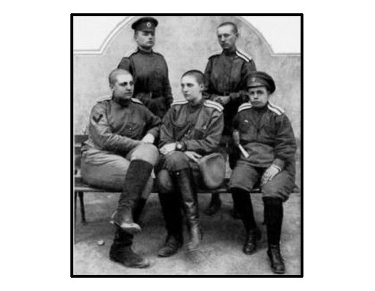 WW1: The officers of the 1st Russian Women's Battalion of Death with Bochkareva bottom left.