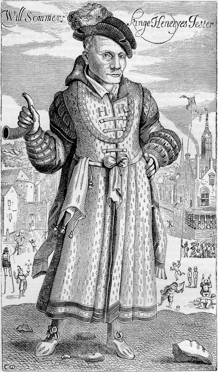 An engraving of Will Sommers, court jester to King Henry VIII