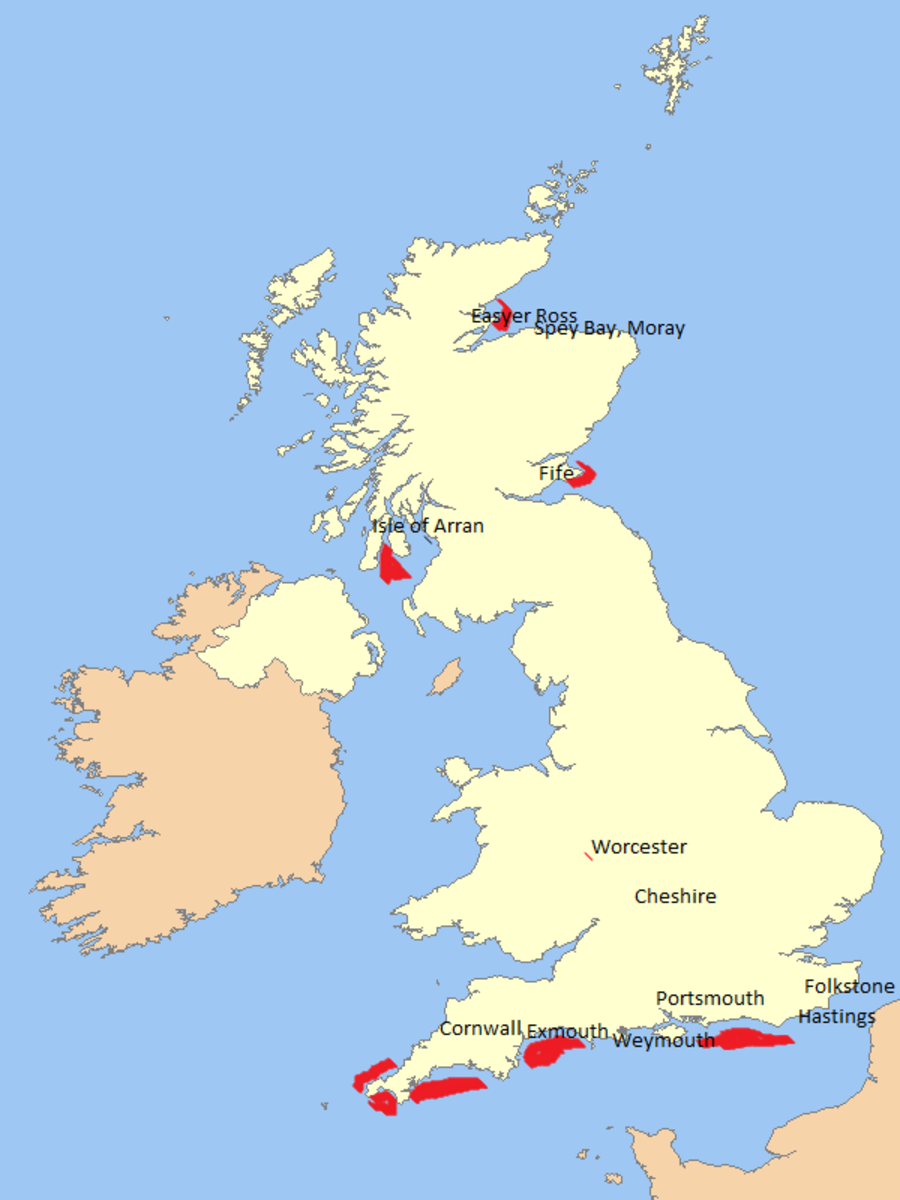 map of British Isles showing general  locations of UK shark attacks