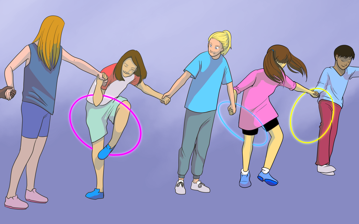 Through the Hoop is a fun and silly game that fosters teamwork and communication. 