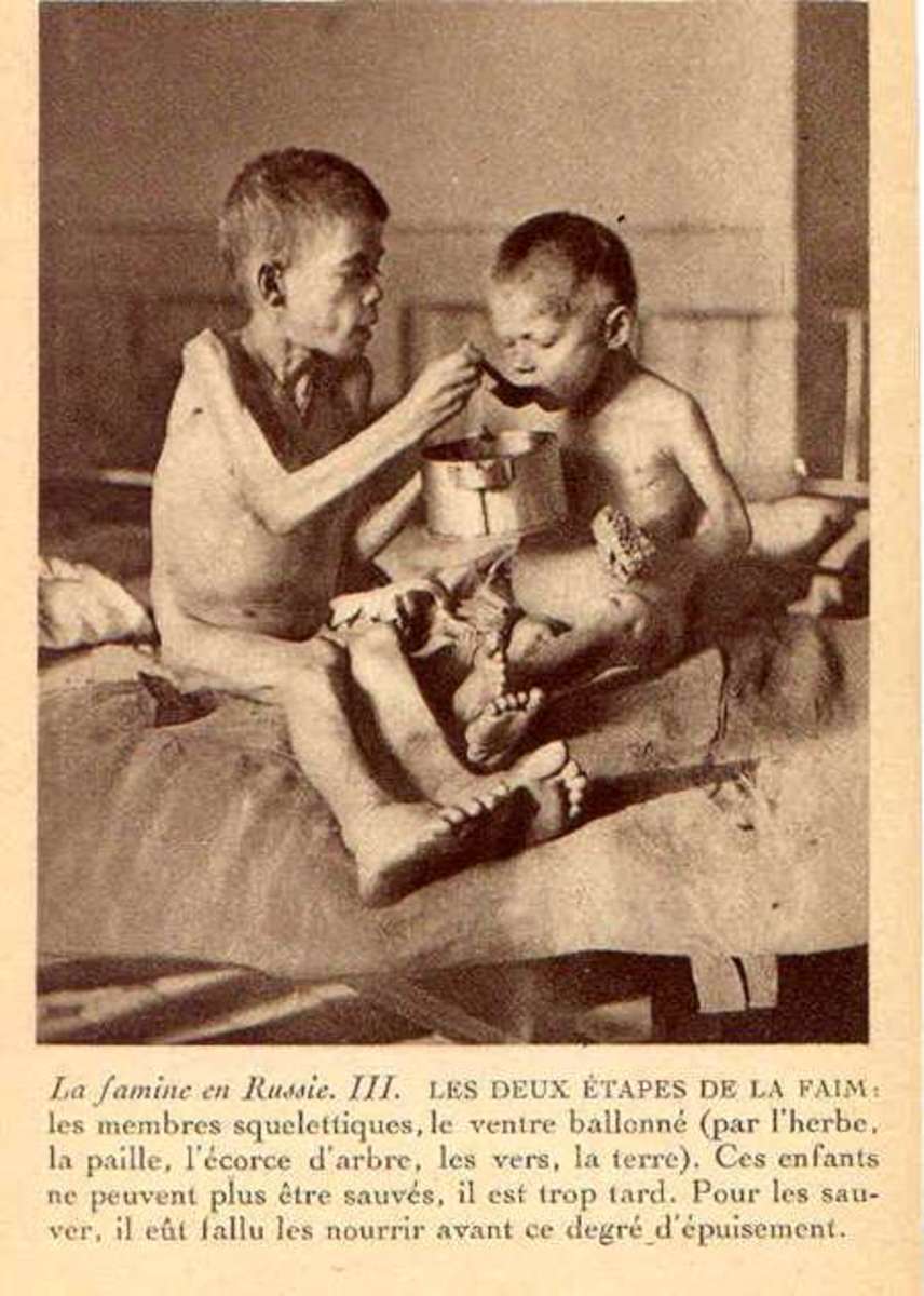 Starving Russian Children in 1922 famine.  Photo postcard sold to raise money for famine victims.