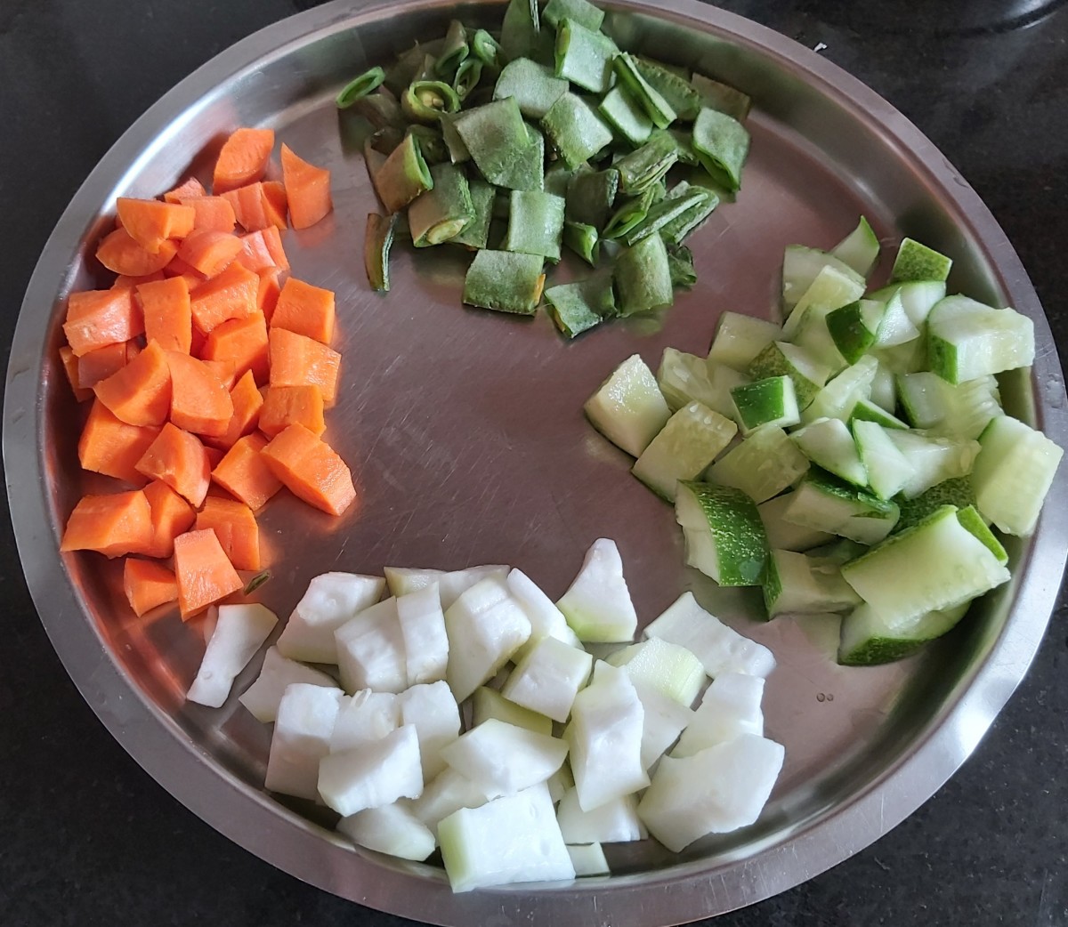 Wash and chop all vegetables you are using. (I used broad beans, bottle gourd, carrots, and cucumber. You can use any vegetables of your choice.)