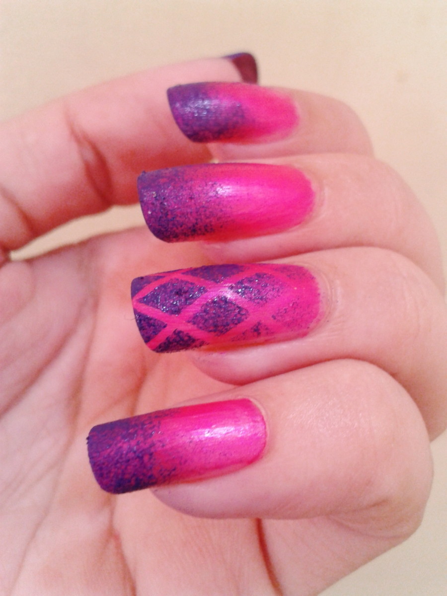Pink to purple ombre with a checkered pattern