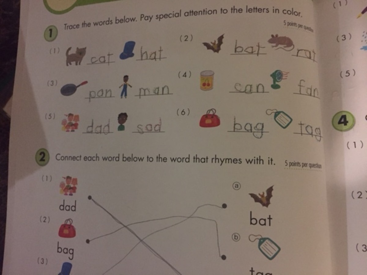 A snapshot of a page from the Grade 1 Kumon Reading workbook. This workbook has proven very helpful for us in learning phonics concepts. 