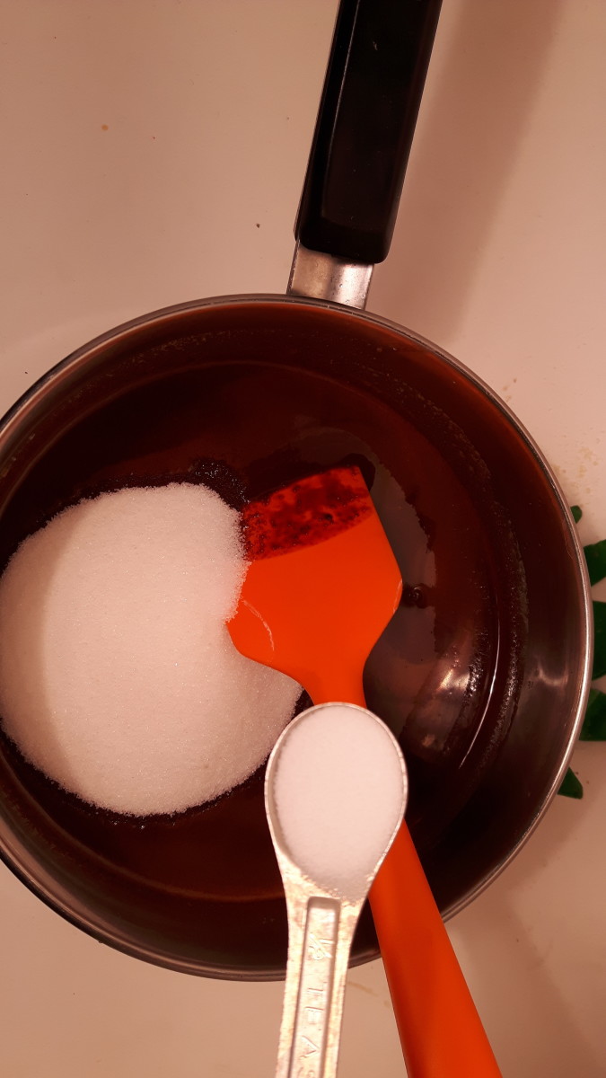 Adding the sugar, salt, coffee and vanilla