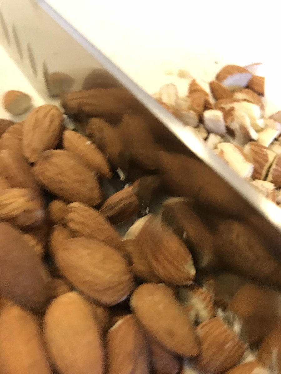 Chop Almonds: You can certainly use slivered almonds, but I buy whole almonds in bulk which are amazingly less expensive. So I take just a minute or two and chop mine. 