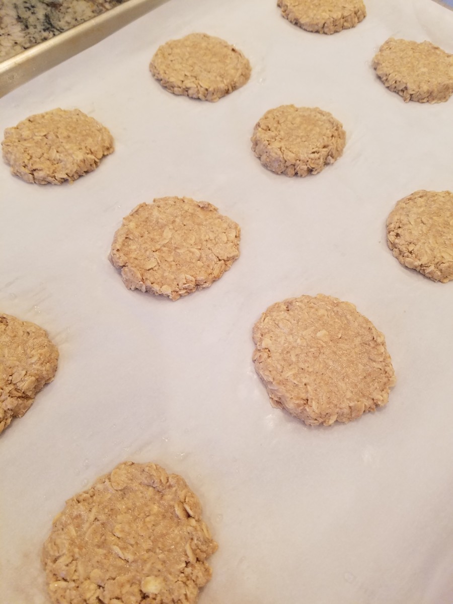 Flattened and shaped cookies, just before going in the oven